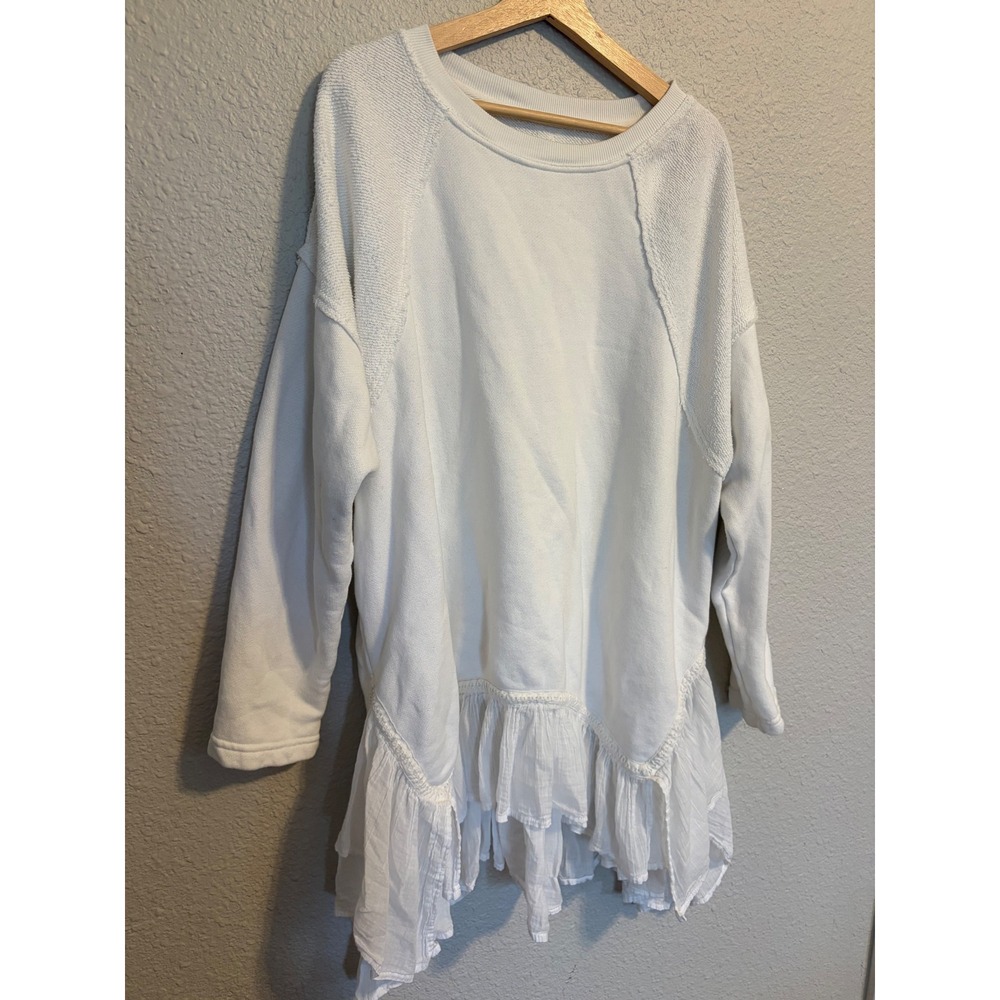 Free People Womens OB2093810 Ruffle Hem Mixed Media Sweatshirt White M